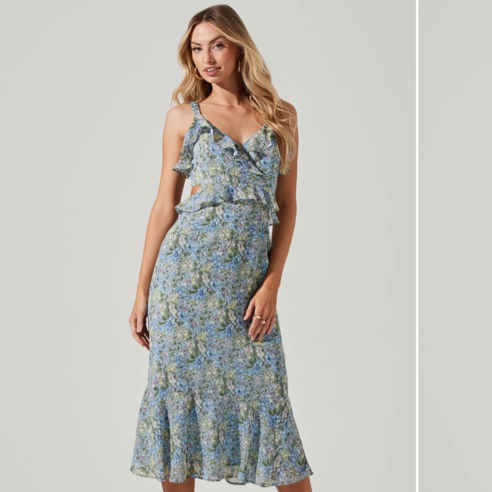 ASTR The Label Wildflower Ruffle Cutout Midi Dress